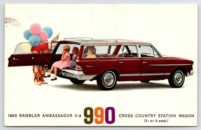 Dubuque IA '63 Rambler Ambassador Station Wagon~Clown w/Balloons,Kids~Ed Tegeler