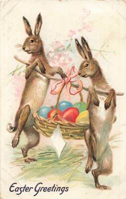 c1910 Fantasy Raphael Tuck Rabbits  Eggs Basket Anthropomorphic Easter P360