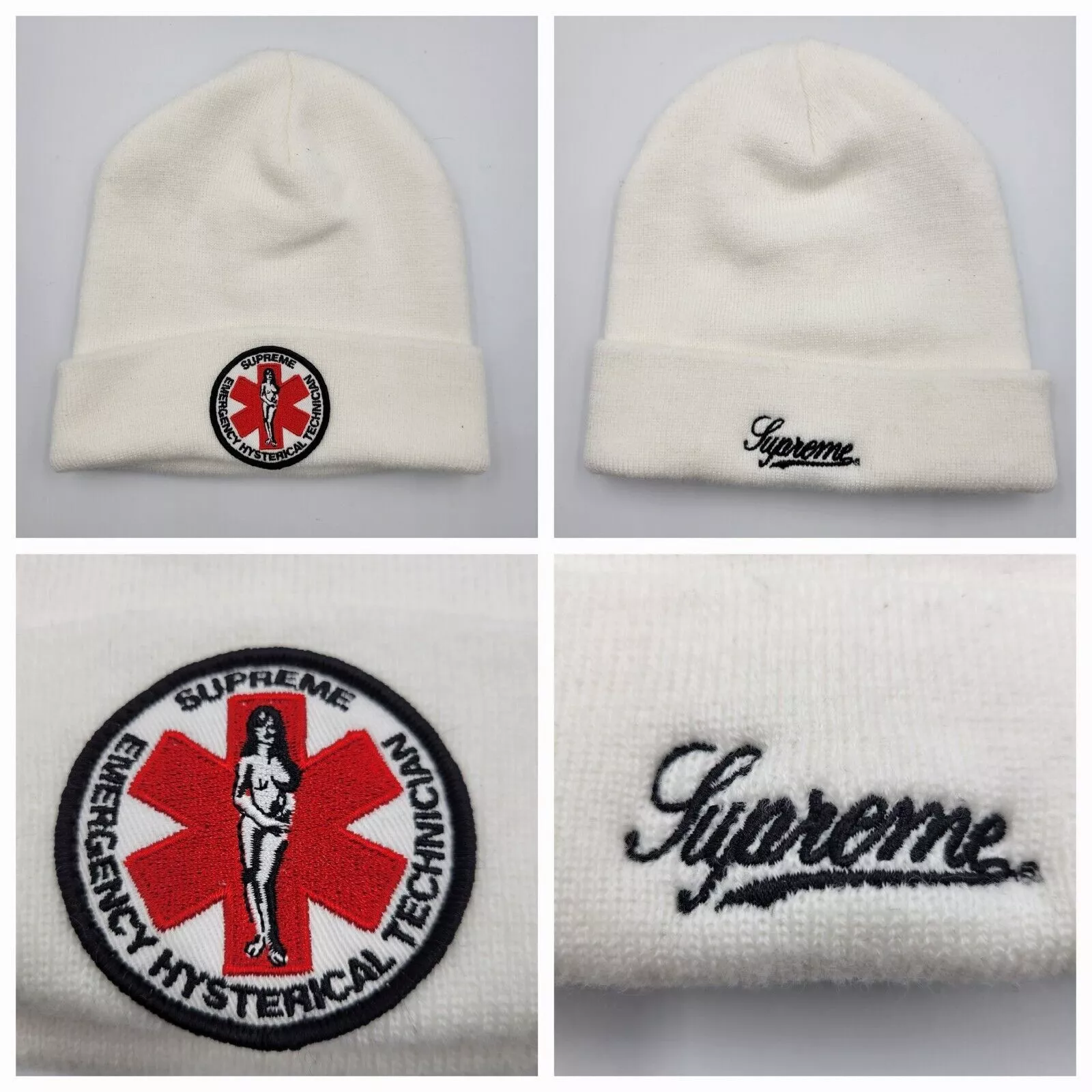 Supreme x Hysteric Glamour Beanie Blanc TECHNICIEN HYSTÉRIQUE D'URGENCE MÉDECIN
