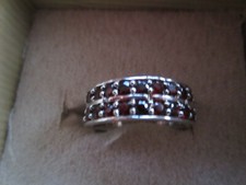 1.35 CTW ROUD RED GARNET SET IN RHOD PL 925 STERLING SILVER  SZ 7 OR 8 NIB