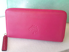 Vintage Mulberry Pink Leather Long Wallet Purse Gold Hardware Zip 7.5" x 4.5"