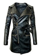 Women's Zip-up Long Jacket Belt Real Leather Trench Coats
