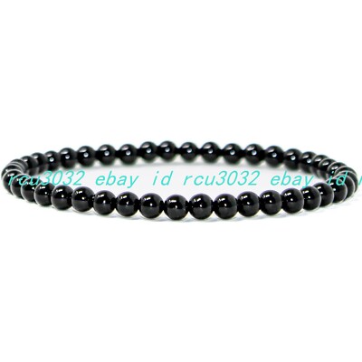 Natural Black Obsidian Stone Bracelet 4mm Healing Crystal Stretch Bracelet