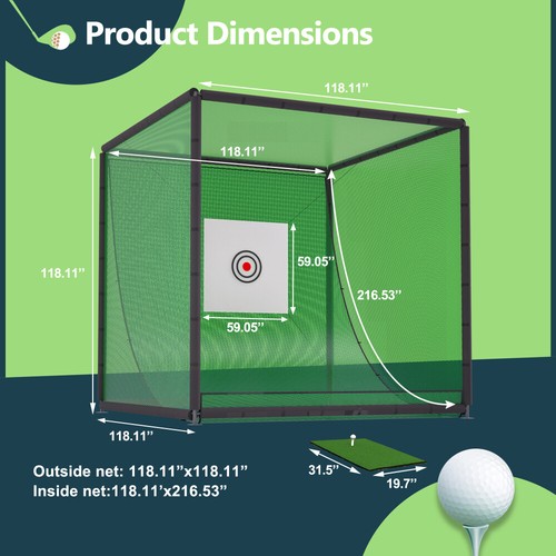 Golf Practice Net Cage,10 x 10 x 10FT Metal Frame Hitting Net Kit for Backyard - Picture 2 of 14