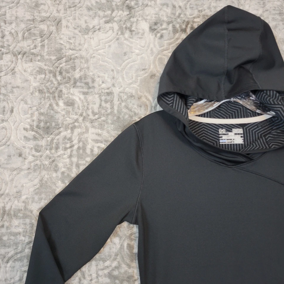 Sudadera con Capucha Under Armour Para Mujer Mediana Negra Cold Gear Ajustada Manga Larga Correr Foto 4 de 4