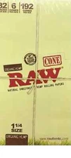 RAW Organic Hem Natural 1 1/4 Size Pre-Rolled, 32 Pack X 6= 192 Cone. 32*6*192