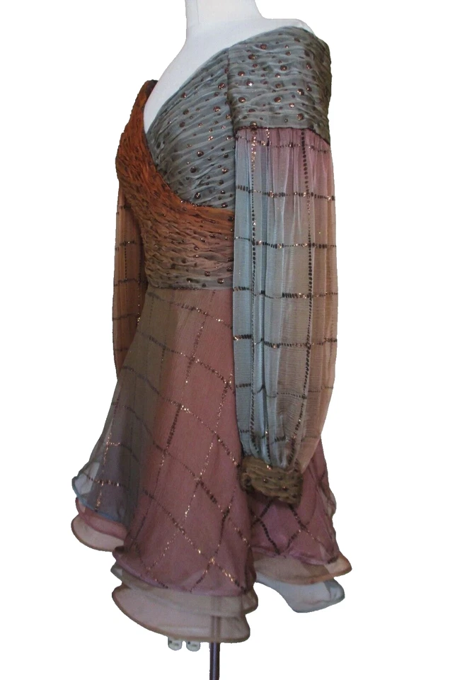 Vestido de cóctel vintage años 80 Paticia Rhodes talla 4 mujer gris cobre gasa Foto 4 de 4