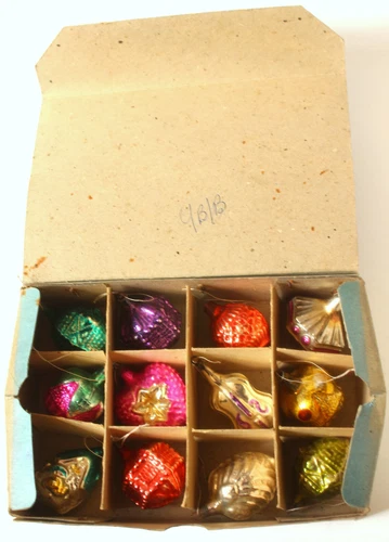 Vintage Box of 12 Brite Glass Christmas Baubles Mercury  Glass Briteglass