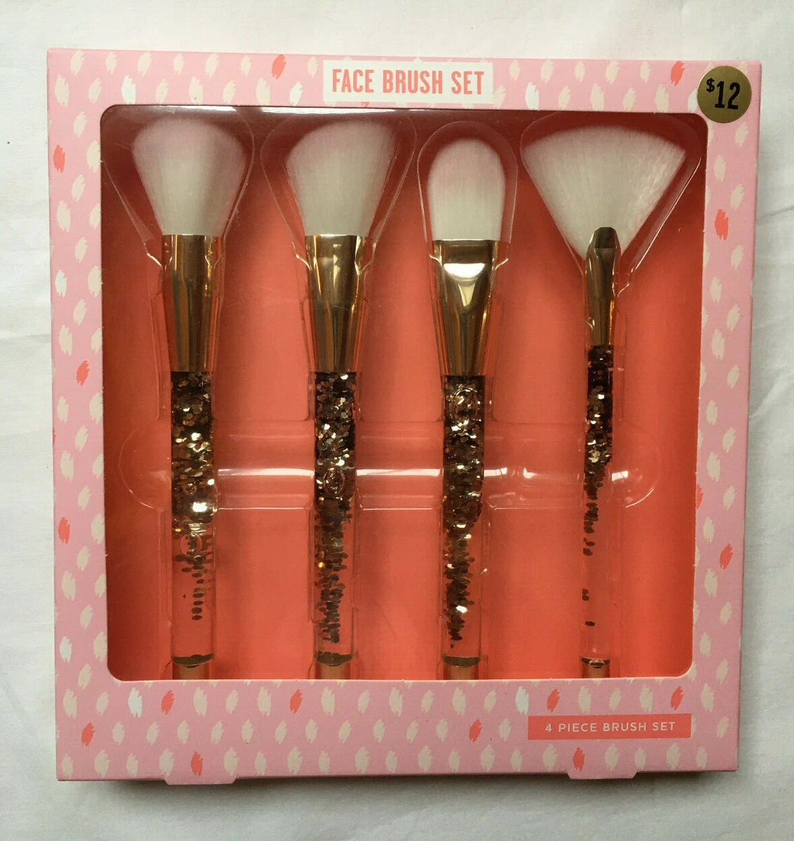 Target Beauty Face Makeup Brush Set Glitter W Water Handle Silver 4 Piece Set