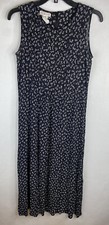 Talbots Dress Womens 8 Black Floral Midi A Line Sleeveless Unlined