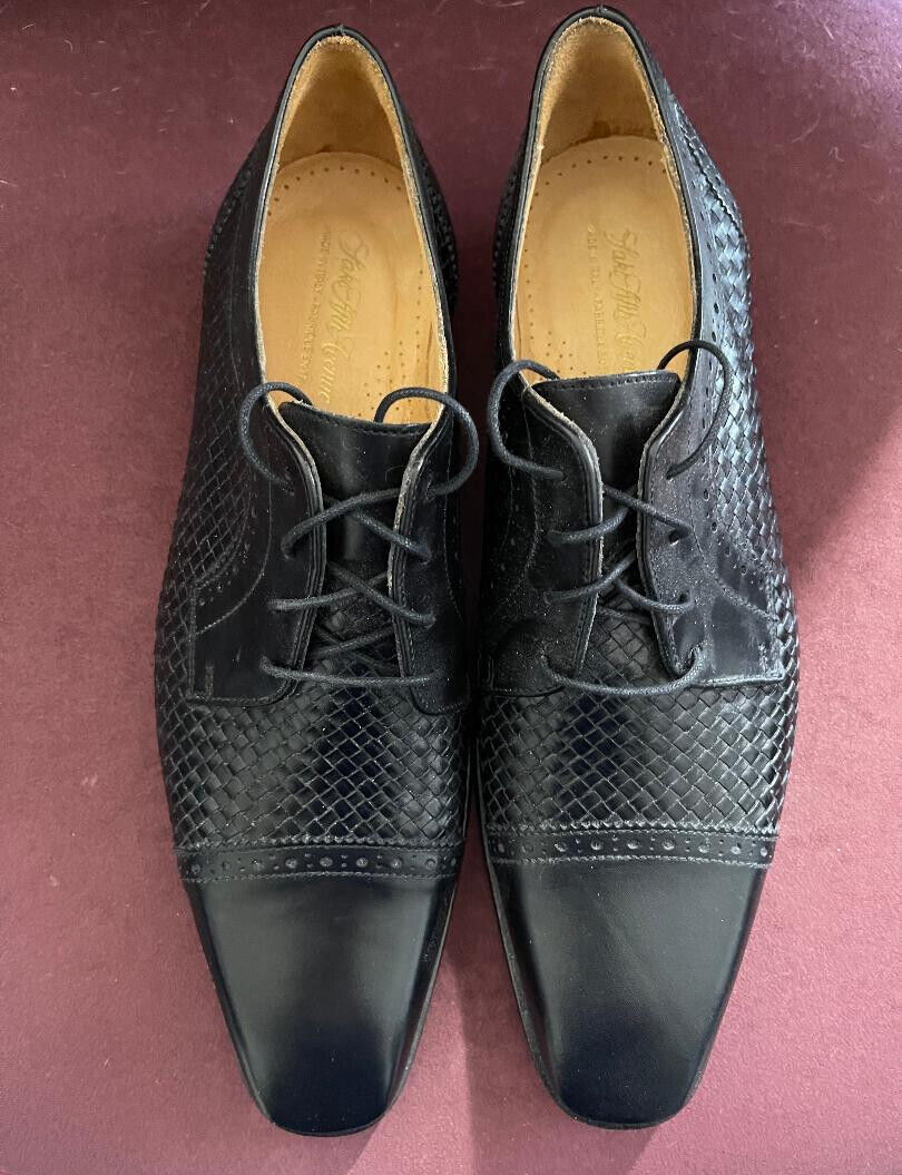 Saks Fifth Avenue Black Smooth & Woven Leather Derby Cap Toe  display picture 3