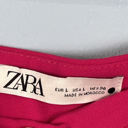 Zara Pants Women Large Trouser Side Zip Wide Leg Flat front Barbie Hot pink - Picture 5 of 17