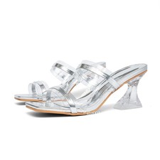 New Transparent Silver Slippers Womens Summer High Heel Open Toe Casual Slippers