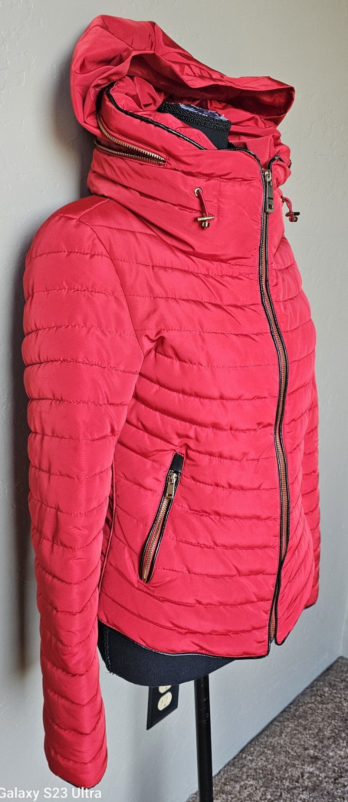 ZARA BASIC Women Red Padding Puffer Jacket Hooded… - image 2