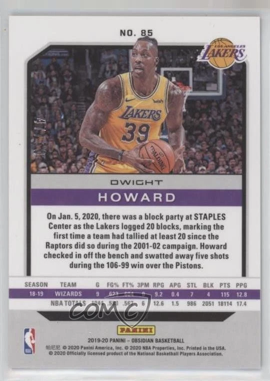 2019-20 Panini Obsidian Electric Etch Orange /50 Dwight Howard #85 HOF - Image 2 of 2
