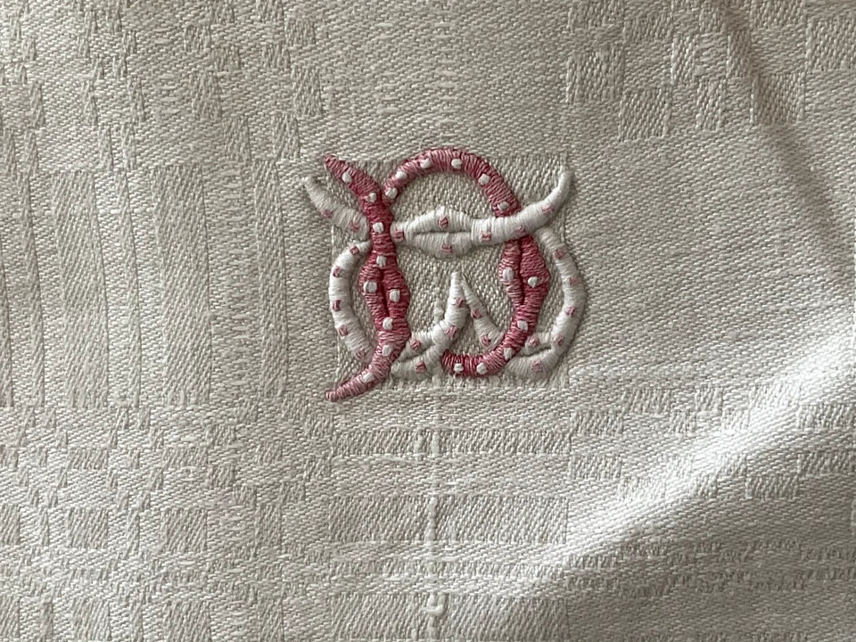 Vintage Serviettes, Letters DB Cotton Damask Napkins, French Table Linen 6pc - Image 4 of 4