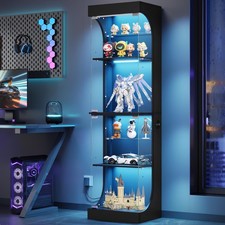 Display Cabinet with Glass Doors RGB Adjustable Shelves Sensor Black DC001