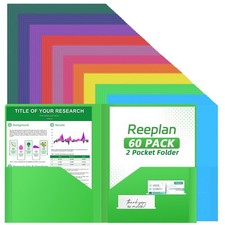 60 Pack Plastic Folders with Pockets, Letter Size, 10 Colors Rainbow 60