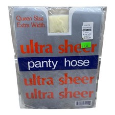 Vintage Queen Size Extra Wide Ultra Sheer Pantyhose 100 Nylon Off White 1X-3X