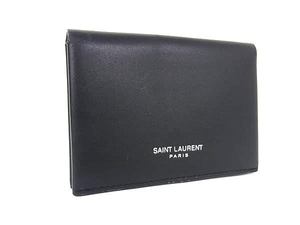 SAINT LAURENT Card Case Holder Business Card Pass Case Leather Black Italy