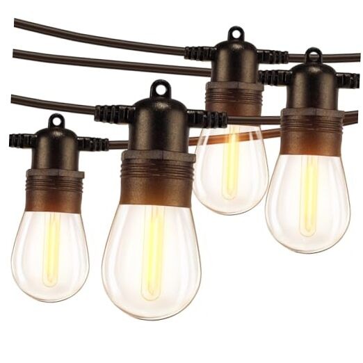 50FT Outdoor Waterproof String Lights - 15 Connectable LED Patio Lights for Gardens & Decks