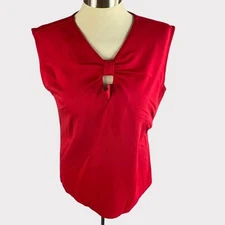 Liz Claiborne Career Womens Medium Sleeveless Red Top V Neck Cut Out