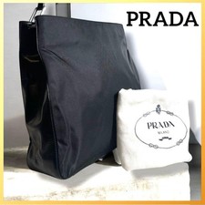 PRADA Black Nylon Leather Handle Tote Bag Formal 3-Layer Authentic Vintage