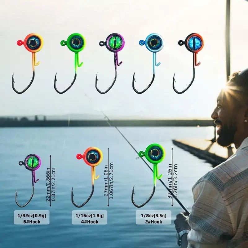 25 Stück Crappie Jigköpfe Angeln Jighaken mit 3D Augen Swimbait 1/32 1/16... - Bild 4 von 4