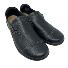 Clarks Collection Black Leather Pebbled Slip On Loafers Size NWOT