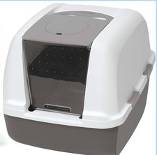 Catit Hooded Cat Litter Pan Warm Gray Odor Control & Privacy No Filters