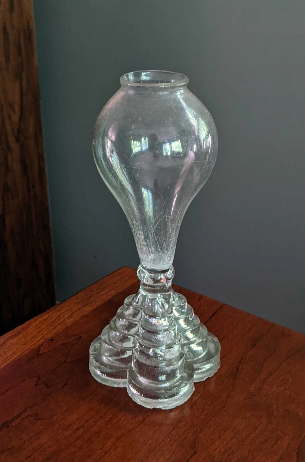 Antique 19th Century Boston & Sandwich Blown Glass Whale Oil Lamp W Pressed Base