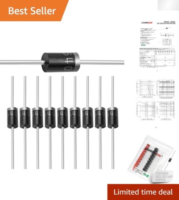 Pack of 50 Pieces Rectifier Diode 3A 600V DO-201AD DO-27 Axial 5406 IN5406 3 ...