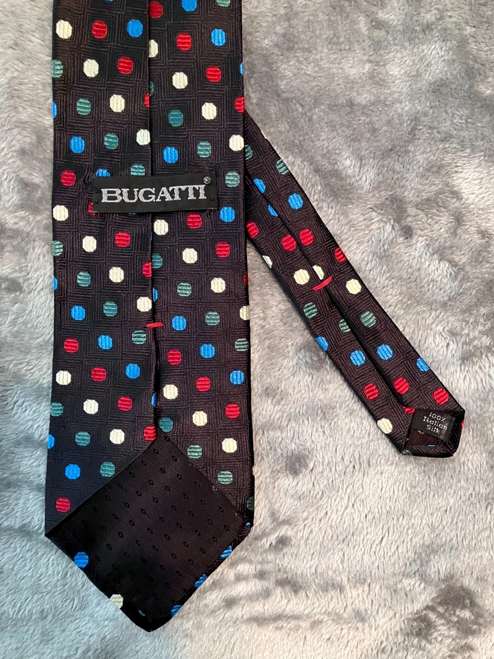 Corbata Bugatti 100% Seda Multicolor Patrón Lunares Hecha en EE. UU. Tela Italiana Foto 4 de 4