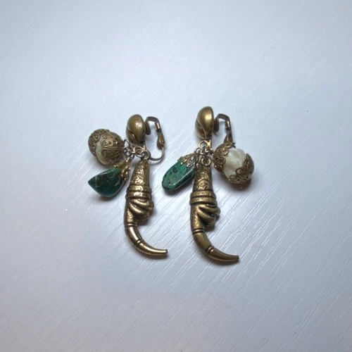 Vintage Miriam Haskell Brass Clip-On Dangle Earrings unmarked