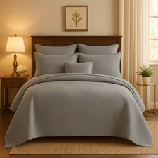 DaDa Bedding Floral StoneWash Grey Soft Matelassé Diamond Bedspread Blanket Set 