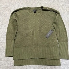 Rachel Zoe Sweater Womens Medium Green Button Shoulder Tunic Knit Cotton Ribbed