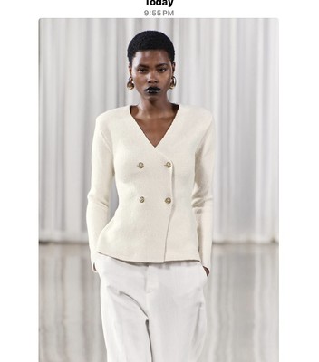 New Zara KNIT PEPLUM BLAZER ECRU Summer Beachy Beige 5755/013