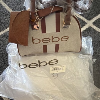 2 Bebe Beige/Brown Logo Satchel Top Handle Bag Zip Gold Hardware Detachable