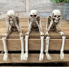 Three Wise Skeleton Figurines See Speak Hear No Evil Decor Desk Office Shelf