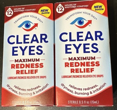 Clear Eyes Maximum Redness Relief Eye Drops, 0.5 Fl Oz (Pack of 2) EXP 09-2027
