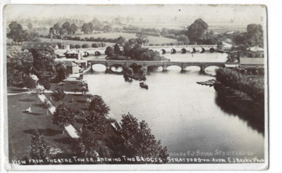 2. R/P Postkarte von Stratford auf Avon vom Theaterturm Warwickshire GC