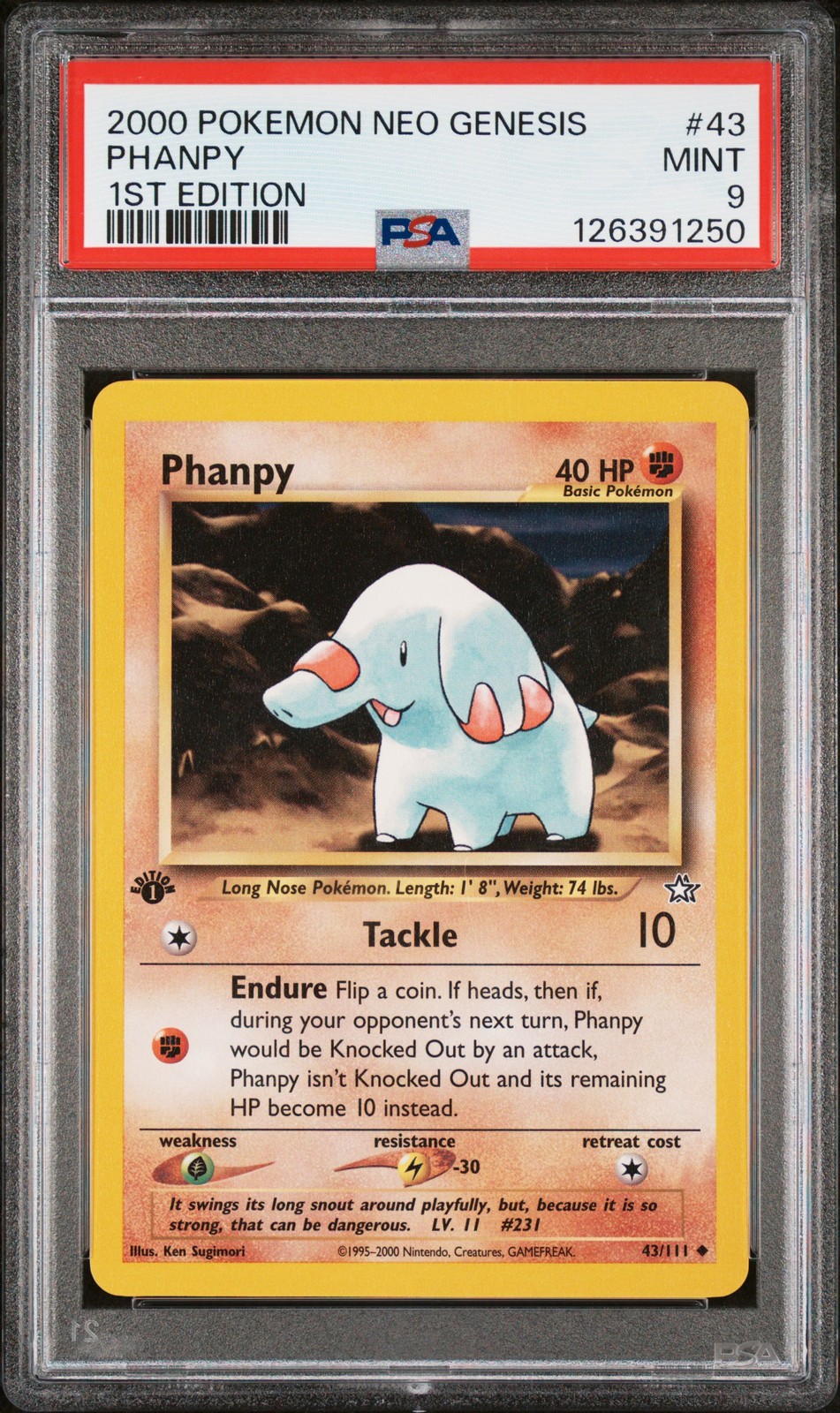 2000 POKEMON NEO GENESIS 1ST ED #43 PHANPY PSA 9