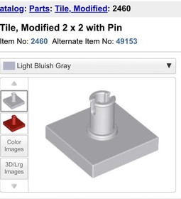 Lego 2460 Light Bluish Gray Tile, Modified 2 x 2 with Pin Set 7665 - 3x