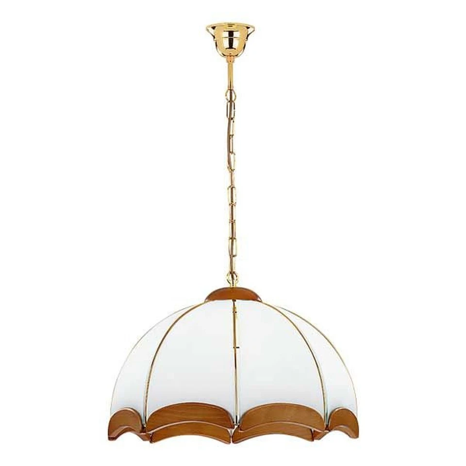 Hängelampe Pendelleuchte Rustikal B: 46 cm Metall Glas in Gold Weiß Braun 3x E27 - Bild 1 von 1