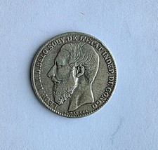 Pièce Argent 2 francs 1891 Léopold II, Roi des Belges  Souverain du CONGO