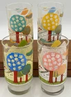 Vintage Pat Au Signed Country Tree Glasses Set Of 4 w Carrier Retro 70s Tumblers