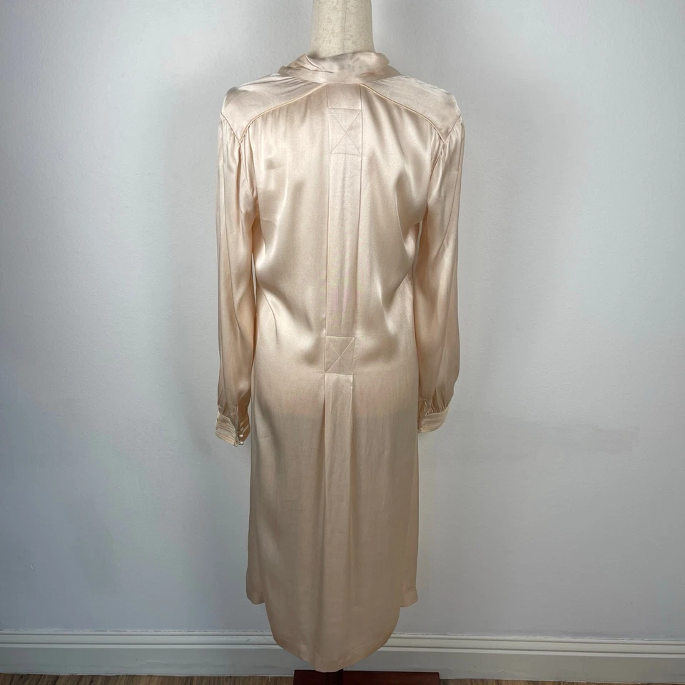 REISS Ray Satin Long Line Midi Shirt Dress Blush Pink Peachy Tie Neck Women's 6 - Image 4 of 4