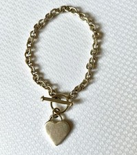 Sterling Silver 925 T Bar Heart Chain Bracelet 7.5 Inch 19 cm Heavy Chunky 17 g