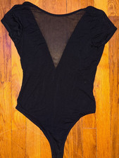 Black Short Sleeve V Neck Bodysuit Good Condition Size Medium