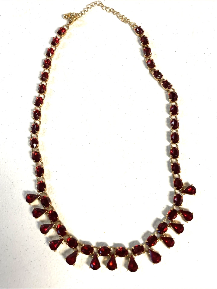 Ruby Red Goldtone Necklace 18" Choker - Image 2 of 4